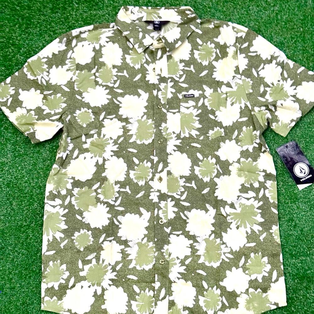 VOLCOM Collar T Shirt New With Tag Dark Green Non Floral